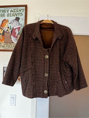 Women's Brown Wool-Blend Textured Button-Front Jacket